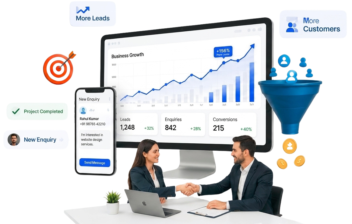 Business meeting with website performance dashboard
