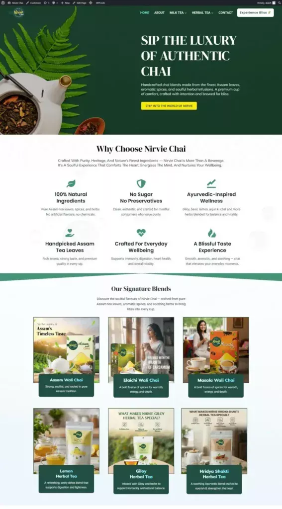 nirvie chai client website