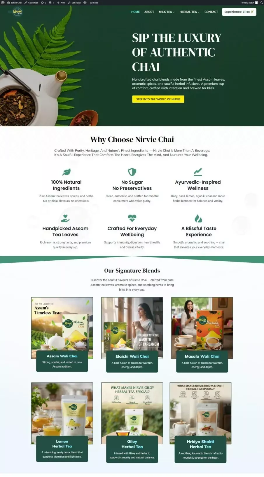 nirvie chai client website